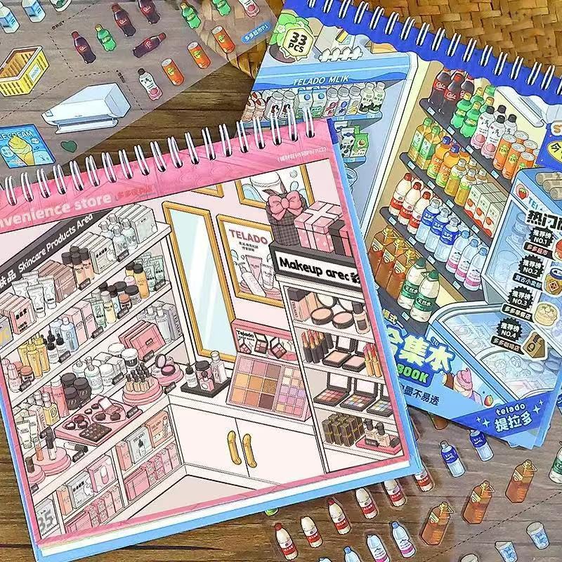 Ronlor 10 Sets 3D Sticker Scene Book for Adults - DIY Shelf Organizing Stickers with Tweezers, Colorful PET Scenes (Style 11)