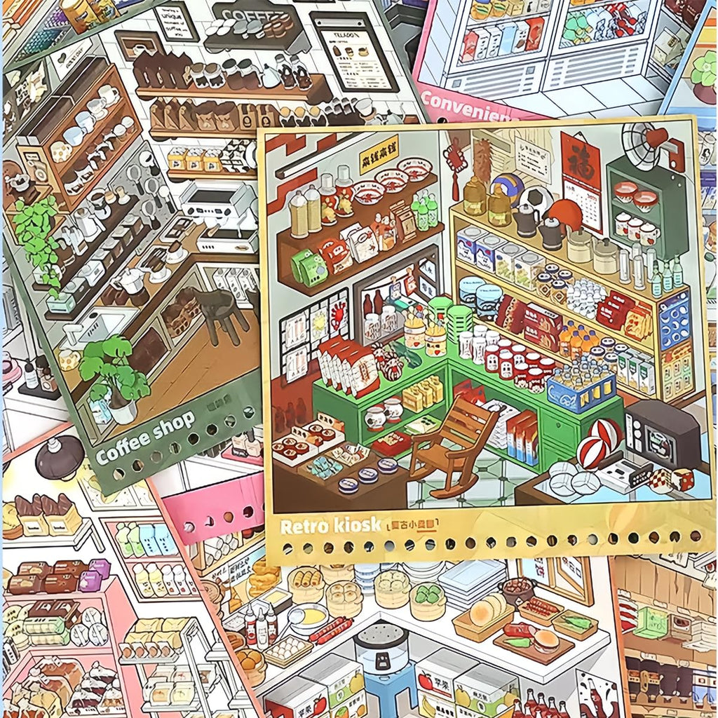 Ronlor 10 Sets 3D Sticker Scene Book for Adults - DIY Shelf Organizing Stickers with Tweezers, Colorful PET Scenes (Style 11)