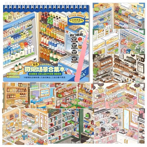 Ronlor 10 Sets 3D Sticker Scene Book for Adults - DIY Shelf Organizing Stickers with Tweezers, Colorful PET Scenes (Style 11)