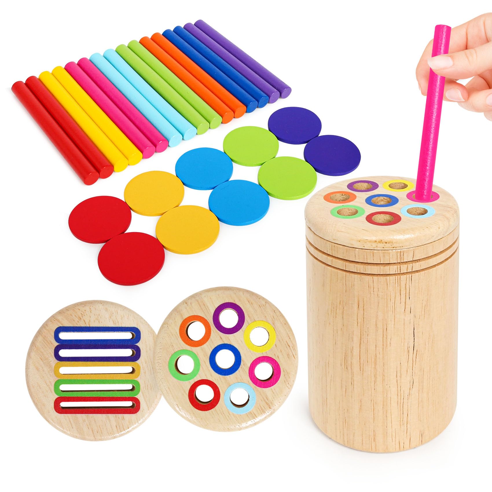 ROOCHKD Wooden Sorting Toy – Montessori Color & Shape Sorter for Toddlers Ages 2-5