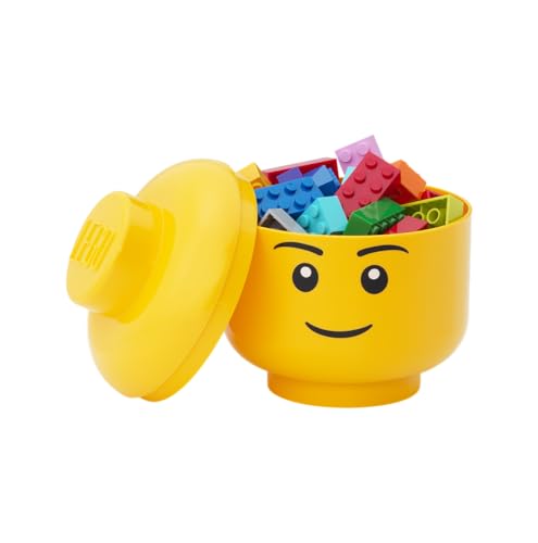 Room Copenhagen LEGO Storage Head - Mini Stackable Bin for Bricks & Toys, Boy Face, Holds 100 Bricks