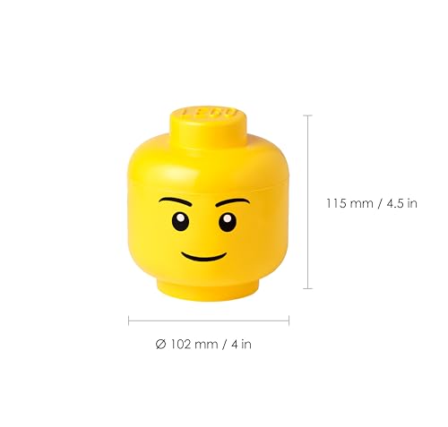 Room Copenhagen LEGO Storage Head - Mini Stackable Bin for Bricks & Toys, Boy Face, Holds 100 Bricks