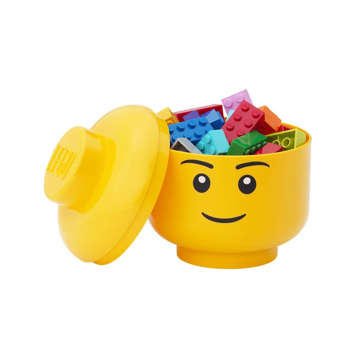 Room Copenhagen LEGO Storage Head - Mini Stackable Bin for Bricks & Toys, Boy Face, Holds 100 Bricks