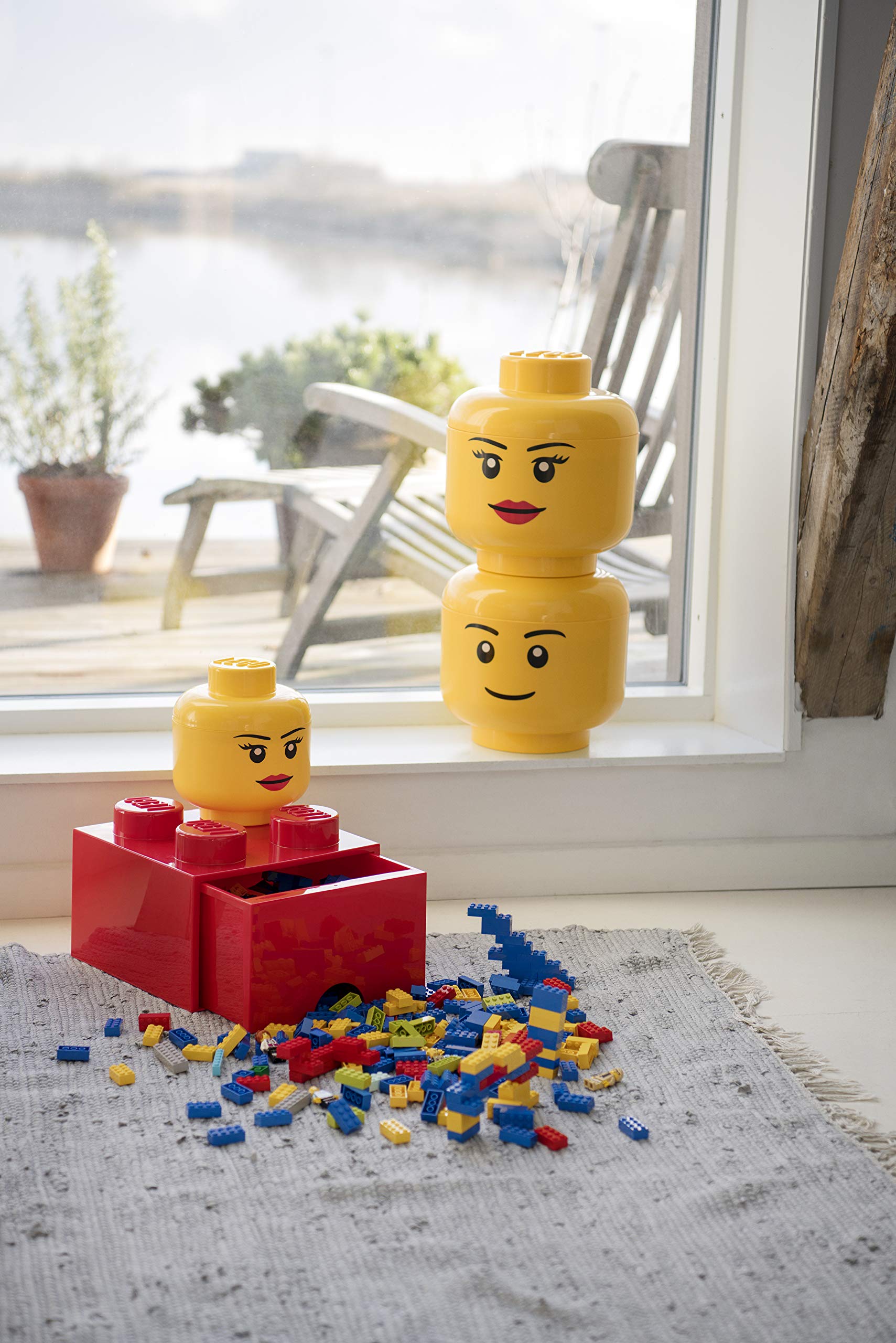 Room Copenhagen LEGO Storage Head - Mini Stackable Bin for Bricks & Toys, Boy Face, Holds 100 Bricks