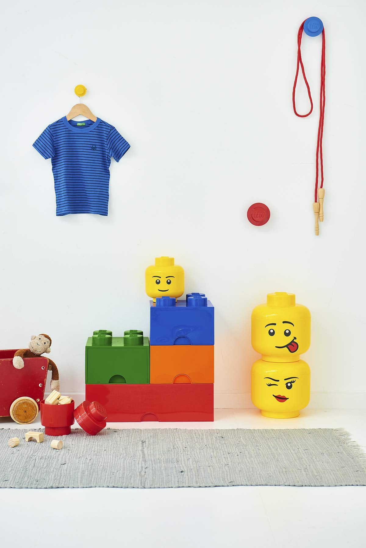 Room Copenhagen LEGO Storage Head - Mini Stackable Bin for Bricks & Toys, Boy Face, Holds 100 Bricks