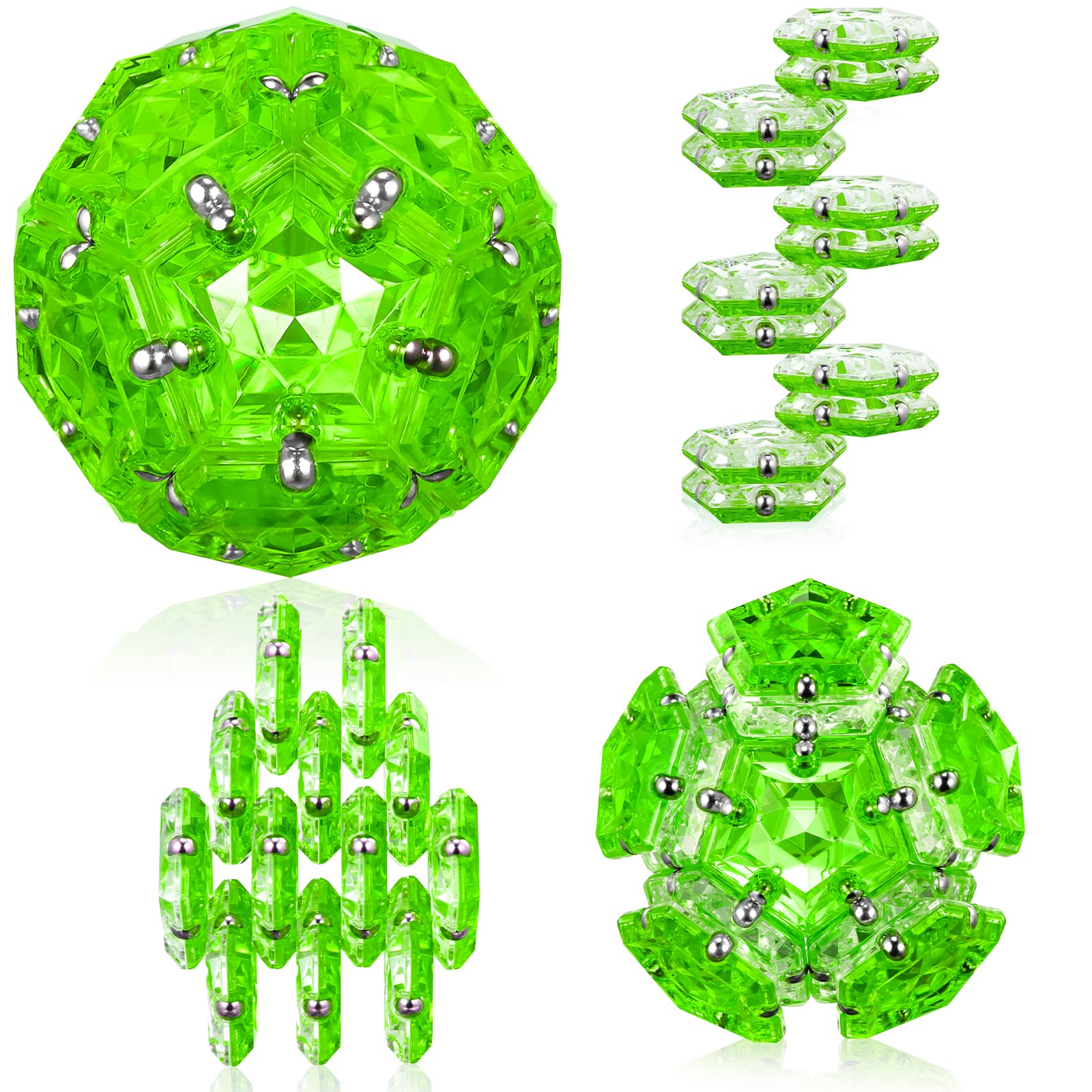 RoomyRoc Magnetic Fidget Sphere - 12 Crystal Bright Green Pentagon Magnets - Stress Relief Desk Toy