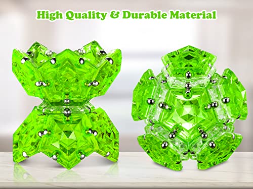 RoomyRoc Magnetic Fidget Sphere - 12 Crystal Bright Green Pentagon Magnets - Stress Relief Desk Toy