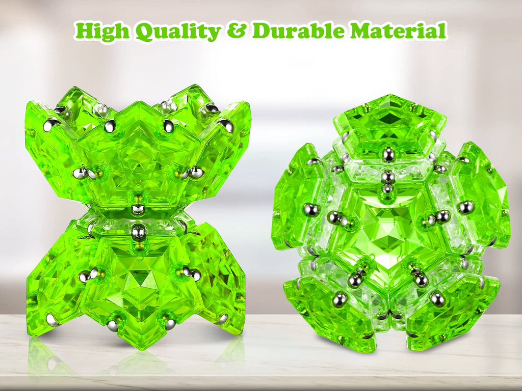 RoomyRoc Magnetic Fidget Sphere - 12 Crystal Bright Green Pentagon Magnets - Stress Relief Desk Toy