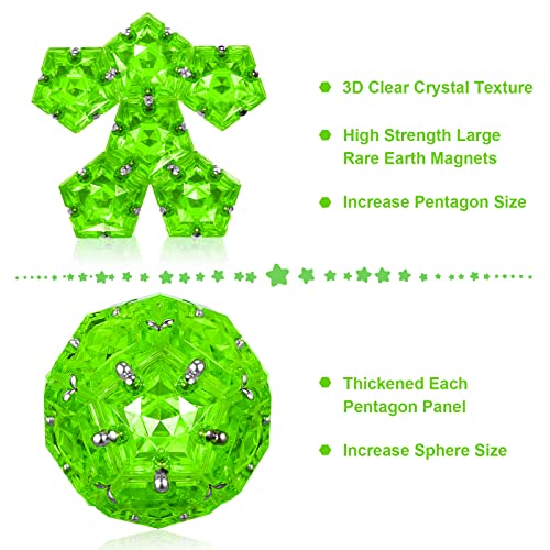 RoomyRoc Magnetic Fidget Sphere - 12 Crystal Bright Green Pentagon Magnets - Stress Relief Desk Toy