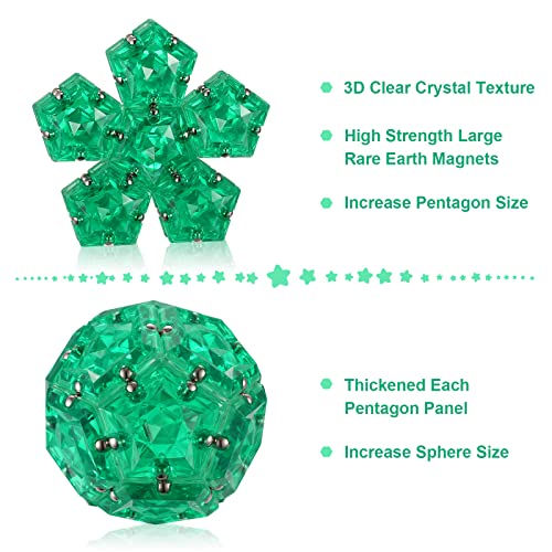 RoomyRoc Magnetic Fidget Sphere - 12 Pentagonal Magnets - Crystal Green - Stress Relief Desk Toy