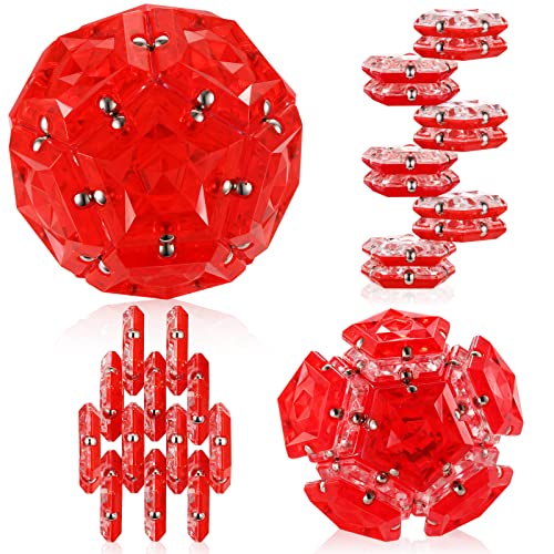 RoomyRoc Magnetic Fidget Sphere – 12 Pentagonal Magnets – Crystal Red – Stress Relief Toy