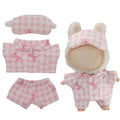 Roozxbscen Soft Cotton Plaid Pajama Set for 17cm Labubu Dolls - 3 Pieces with Eye Mask (Pink)