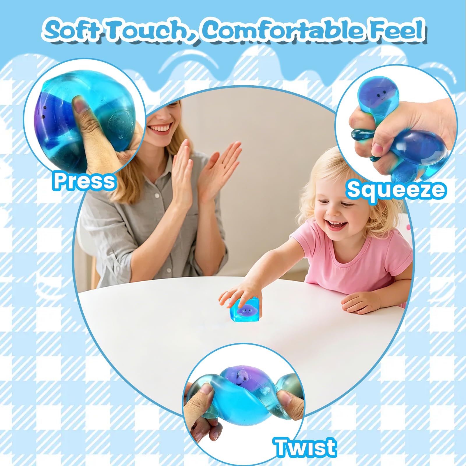 Ropuptl Glow-in-the-Dark Squishy Ball – Manta Ray Blue Sensory Fidget Toy with Ocean Animals