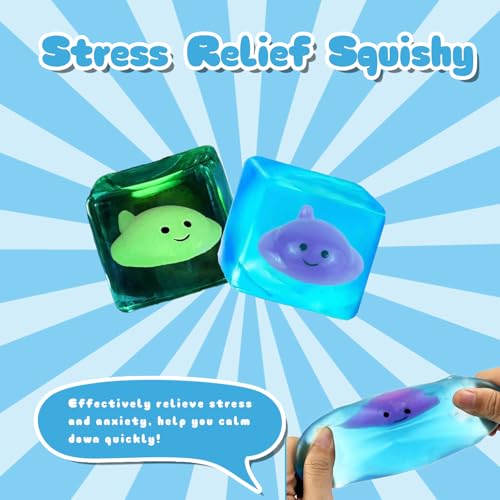 Ropuptl Glow-in-the-Dark Squishy Ball – Manta Ray Blue Sensory Fidget Toy with Ocean Animals