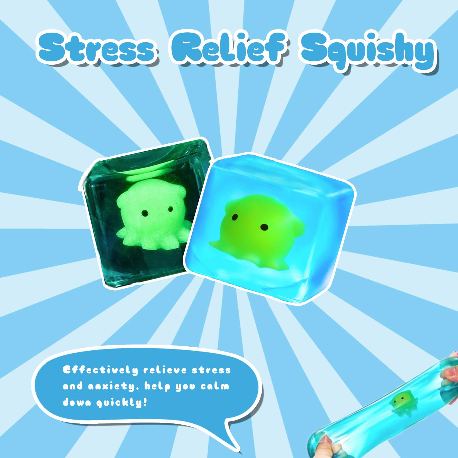 Ropuptl Luminous Blue Stress Reliever: Glow-in-the-Dark Squishy Ball with Octopus Figure, Sensory Fidget Toy