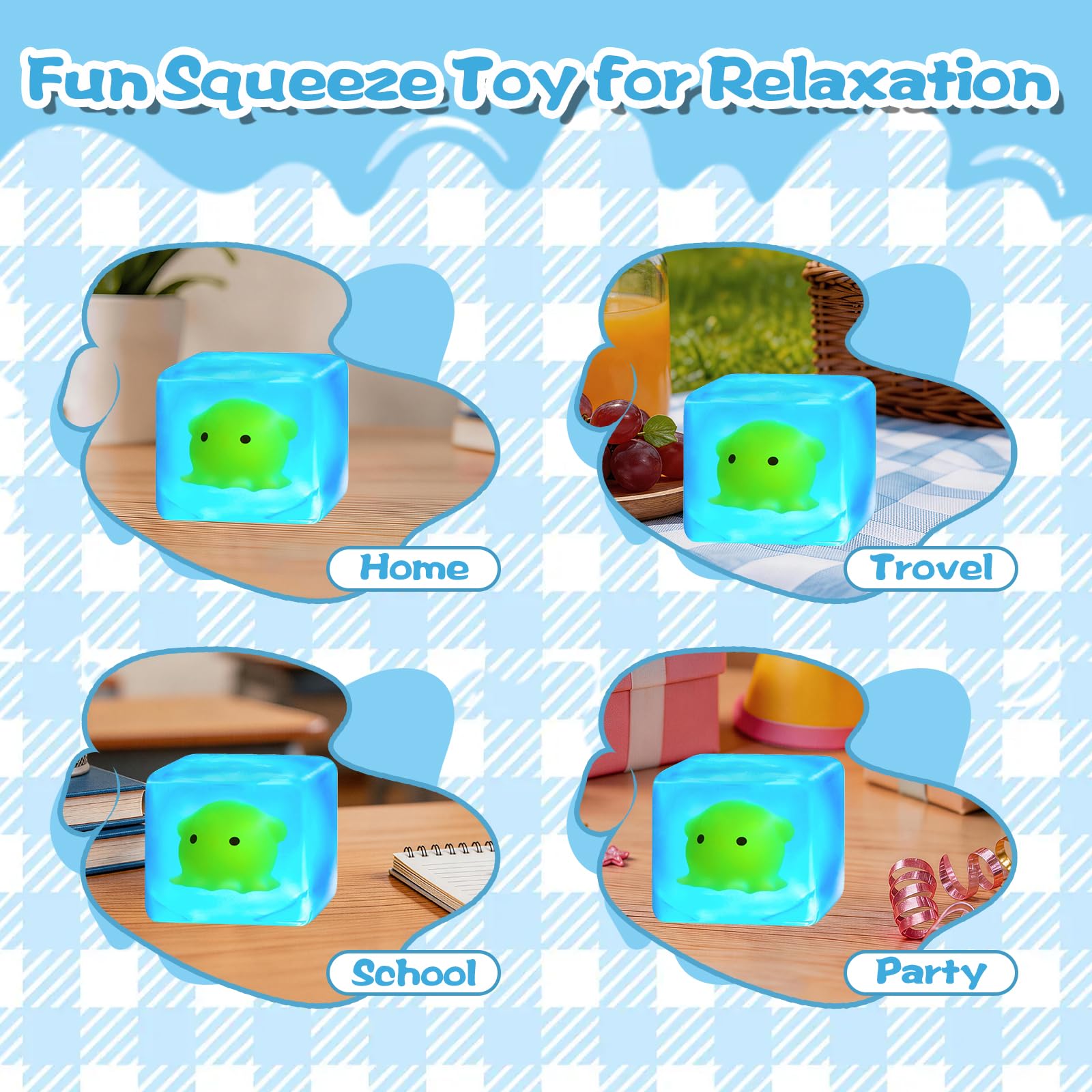 Ropuptl Luminous Blue Stress Reliever: Glow-in-the-Dark Squishy Ball with Octopus Figure, Sensory Fidget Toy