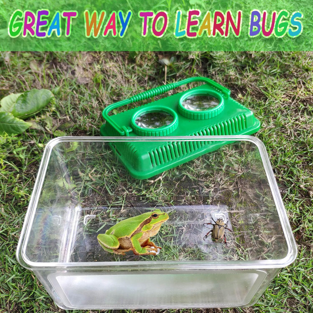 RORANIC Bug Catcher Kit for Kids - Educational Bugnoculars with 5x Magnifier, Tweezers, Ruler - Green