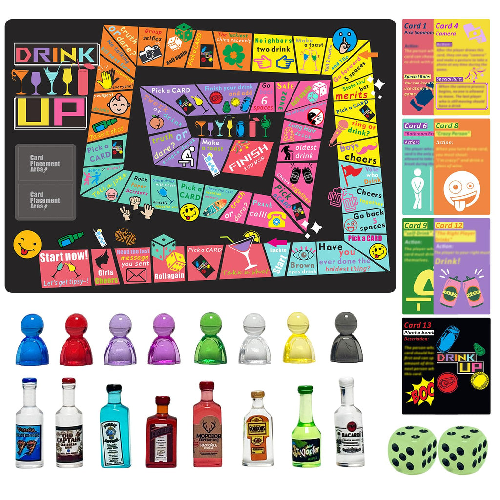 Rosafinal Drinking Board Game – Large Rubber Mat, 52 Cards, Mini Bottles – Fun Party Game for Adults 21+