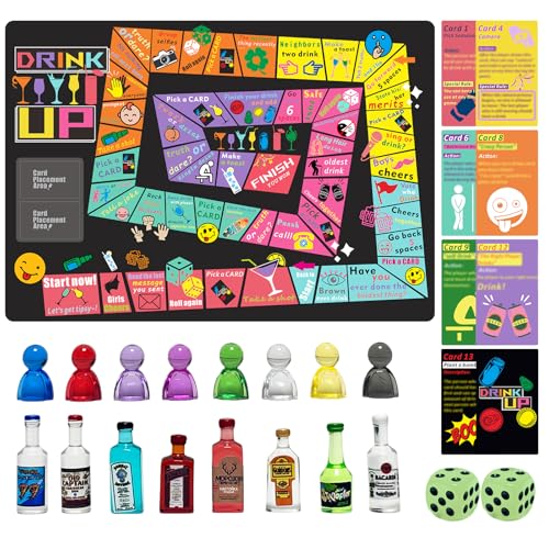 Rosafinal Drinking Board Game – Large Rubber Mat, 52 Cards, Mini Bottles – Fun Party Game for Adults 21+