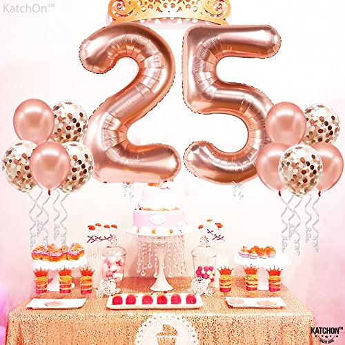 Rose Gold 25 Balloon Numbers Set – 40 Inch Giant Number with Confetti Balloons for 25th Birthday or Anniversary Decor