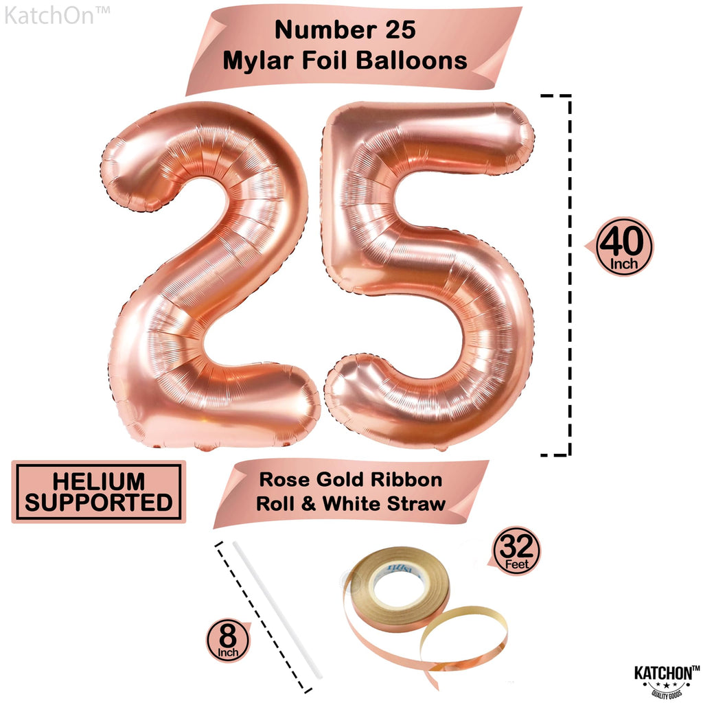 Rose Gold 25 Balloon Numbers Set – 40 Inch Giant Number with Confetti Balloons for 25th Birthday or Anniversary Decor