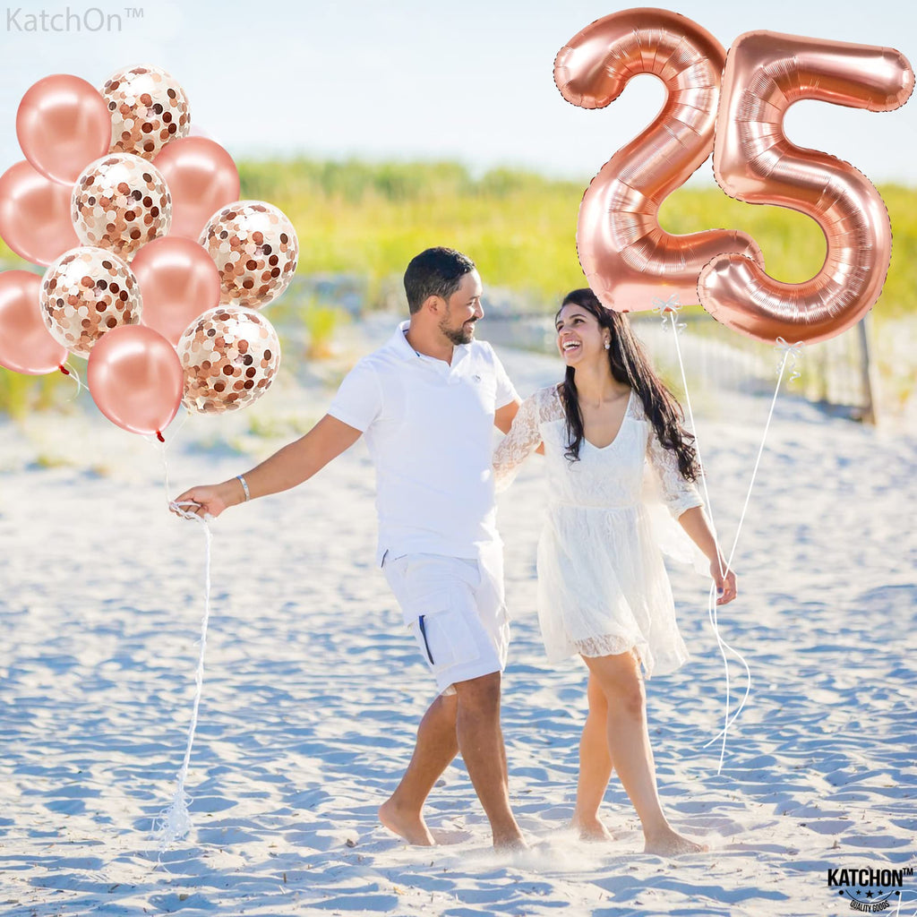 Rose Gold 25 Balloon Numbers Set – 40 Inch Giant Number with Confetti Balloons for 25th Birthday or Anniversary Decor