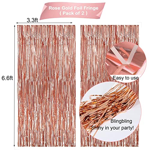 Rose Gold Birthday Party Decoration Set - 67 Pieces with Banner, Curtains, Balloons, and More