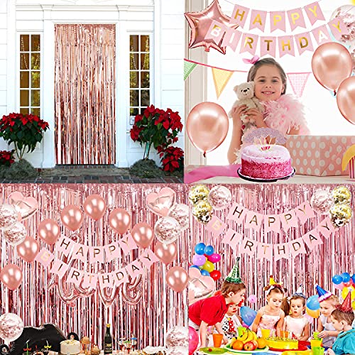 Rose Gold Birthday Party Decoration Set - 67 Pieces with Banner, Curtains, Balloons, and More