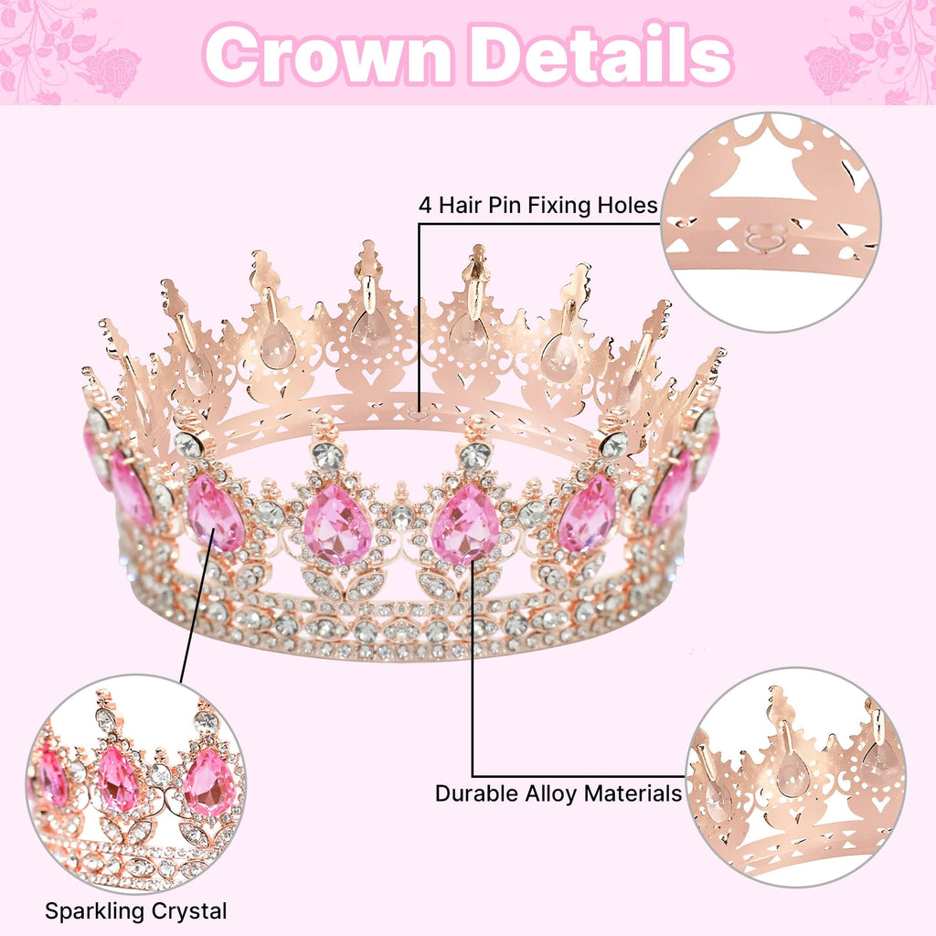 Rose Gold Crown Cake Topper Set - Birthday Decor with Crown, Balls, Butterflies & Candles