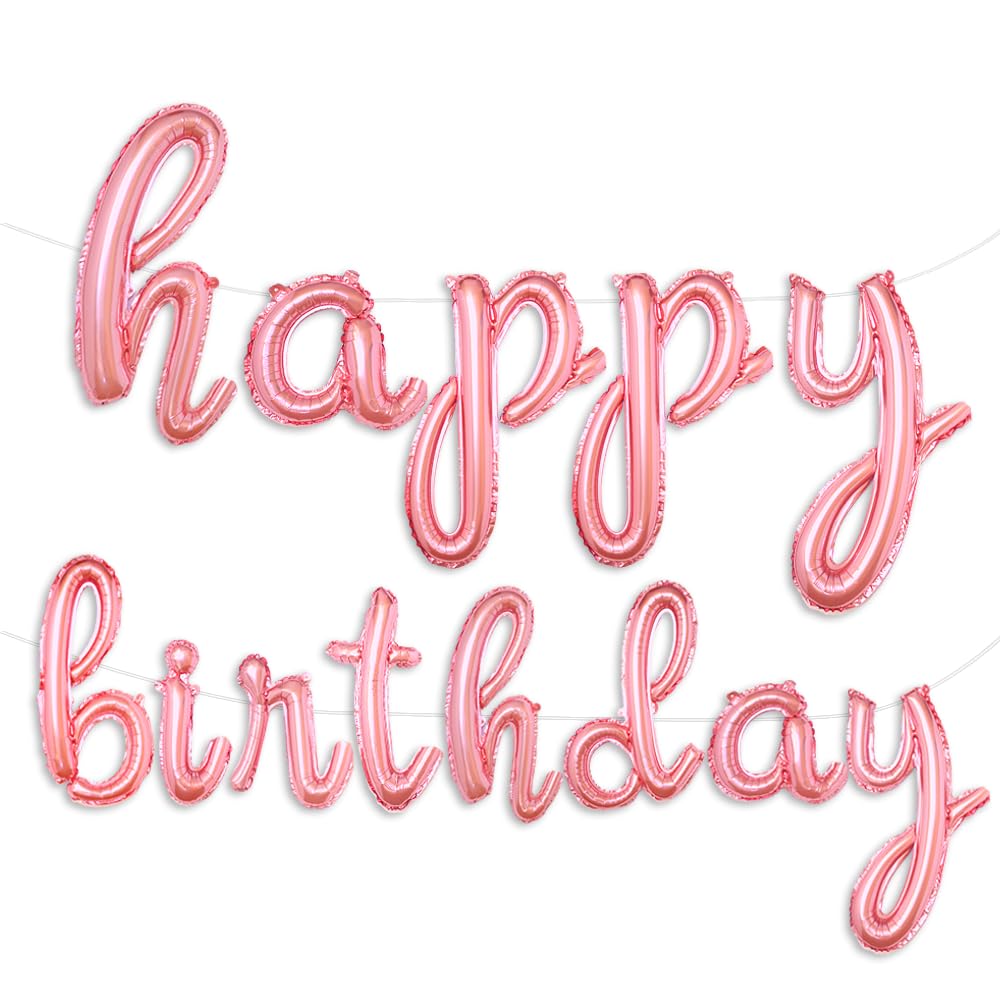 Rose Gold Happy Birthday Balloons Banner - Cursive Foil Letter Sign, Reusable Party Decoration by Gala Supplies