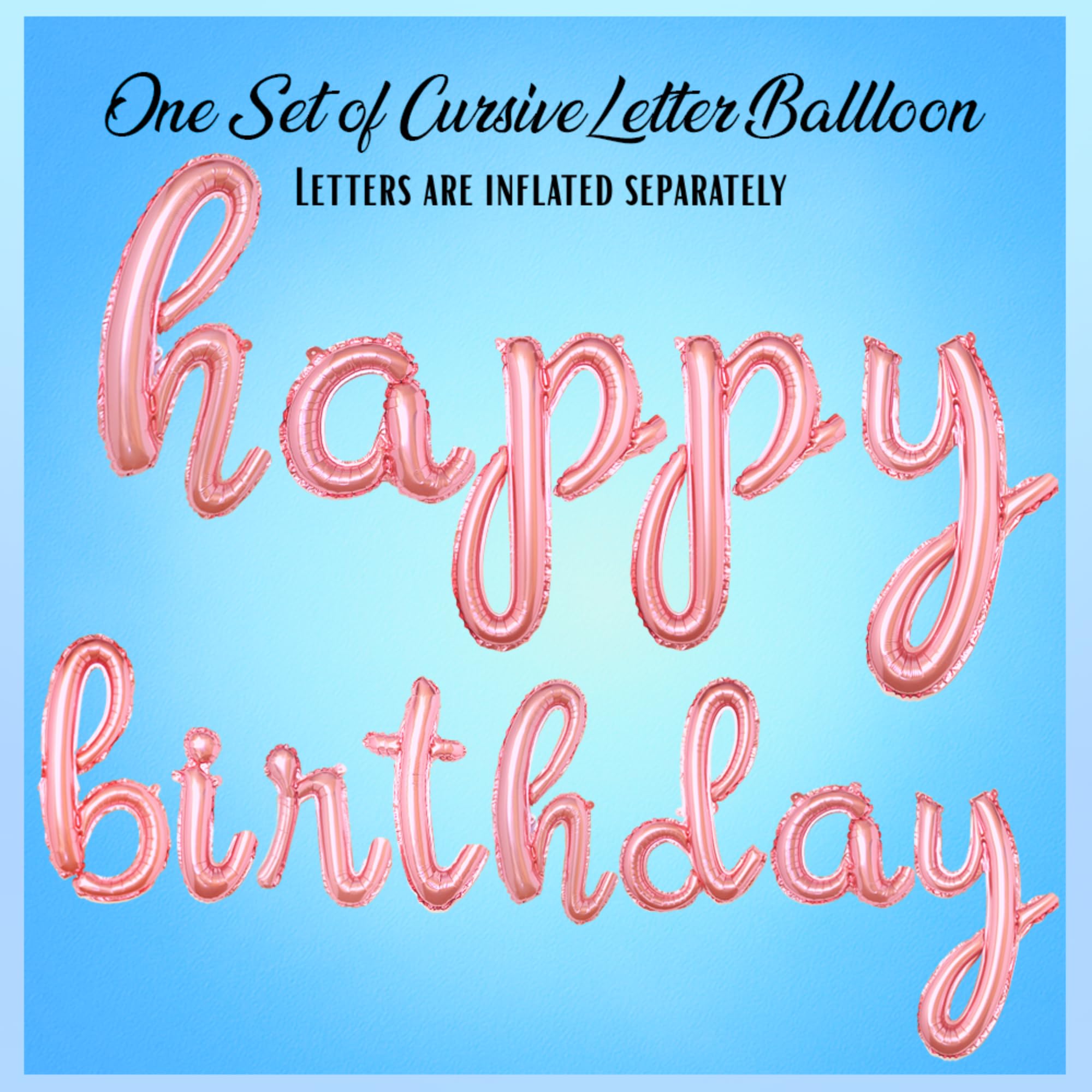 Rose Gold Happy Birthday Balloons Banner - Cursive Foil Letter Sign, Reusable Party Decoration by Gala Supplies