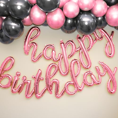 Rose Gold Happy Birthday Balloons Banner - Cursive Foil Letter Sign, Reusable Party Decoration by Gala Supplies
