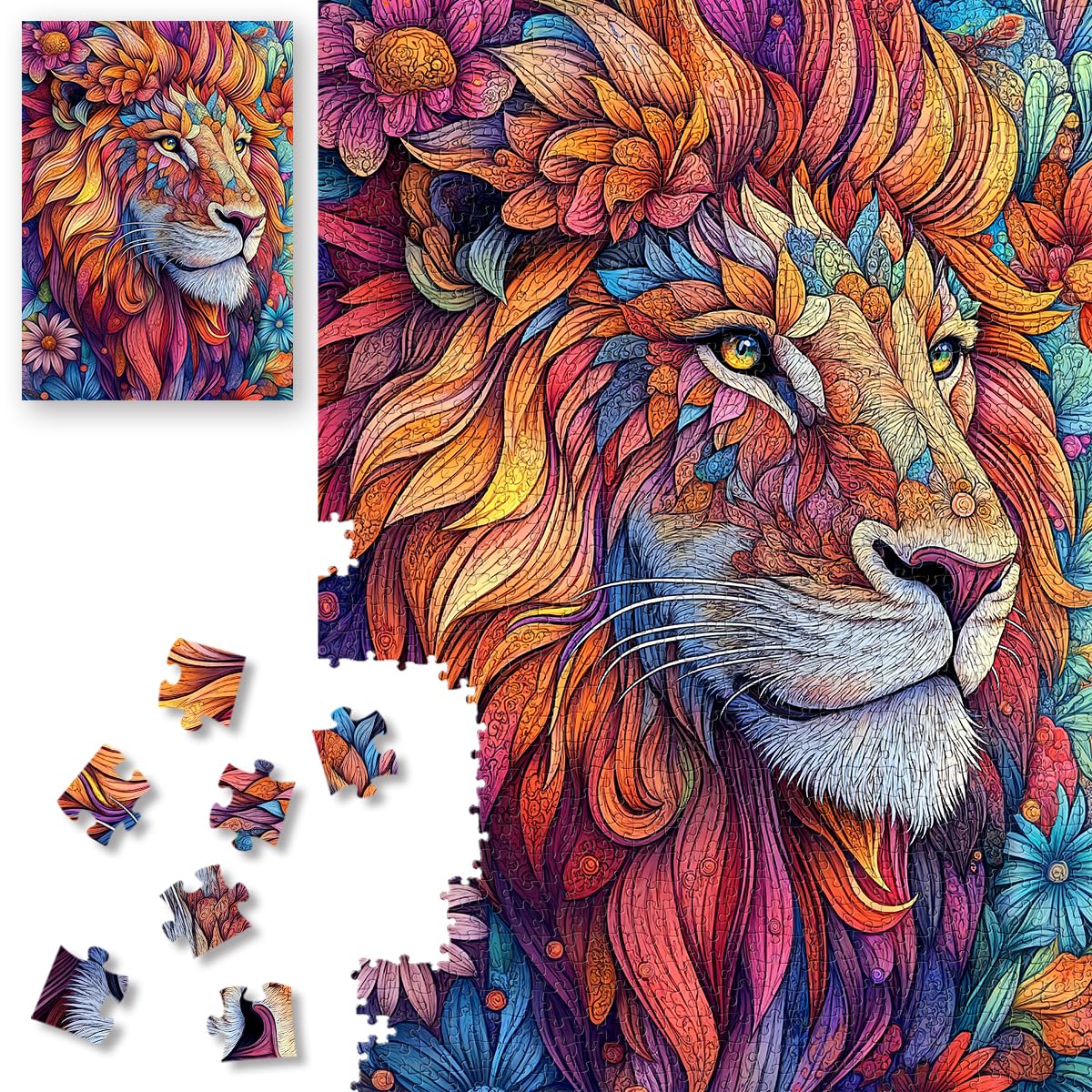 ROSE RAIN 1000-Piece Floral Lion Jigsaw Puzzle – Dust-Free HD Board, 27.56x19.7 in, Letters on Back for Assisted Solving