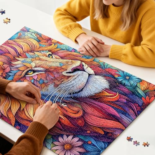 ROSE RAIN 1000-Piece Floral Lion Jigsaw Puzzle – Dust-Free HD Board, 27.56x19.7 in, Letters on Back for Assisted Solving