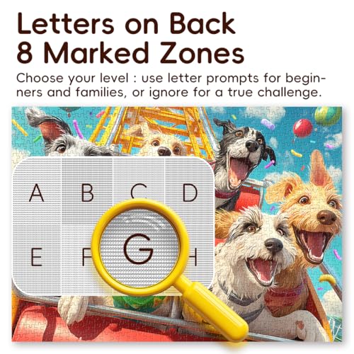 ROSE RAIN 1000 Piece Jigsaw Puzzle for Adults – Cartoon Dogs on Roller Coaster, Thick Dust-Free Board with Letters on Back, Fun Family Game Night Gift