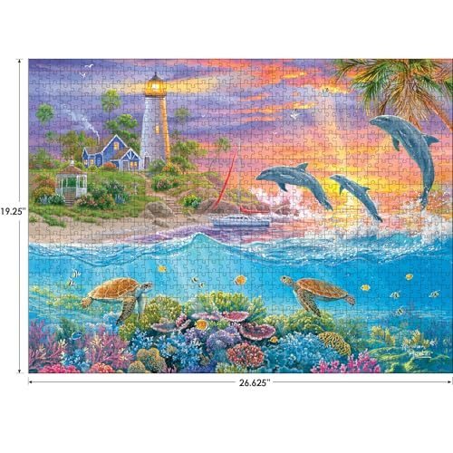 RoseArt 1000-Piece Jigsaw Puzzle: Abraham Hunter's Catching Rays Lighthouse – Vibrant Ocean Scene