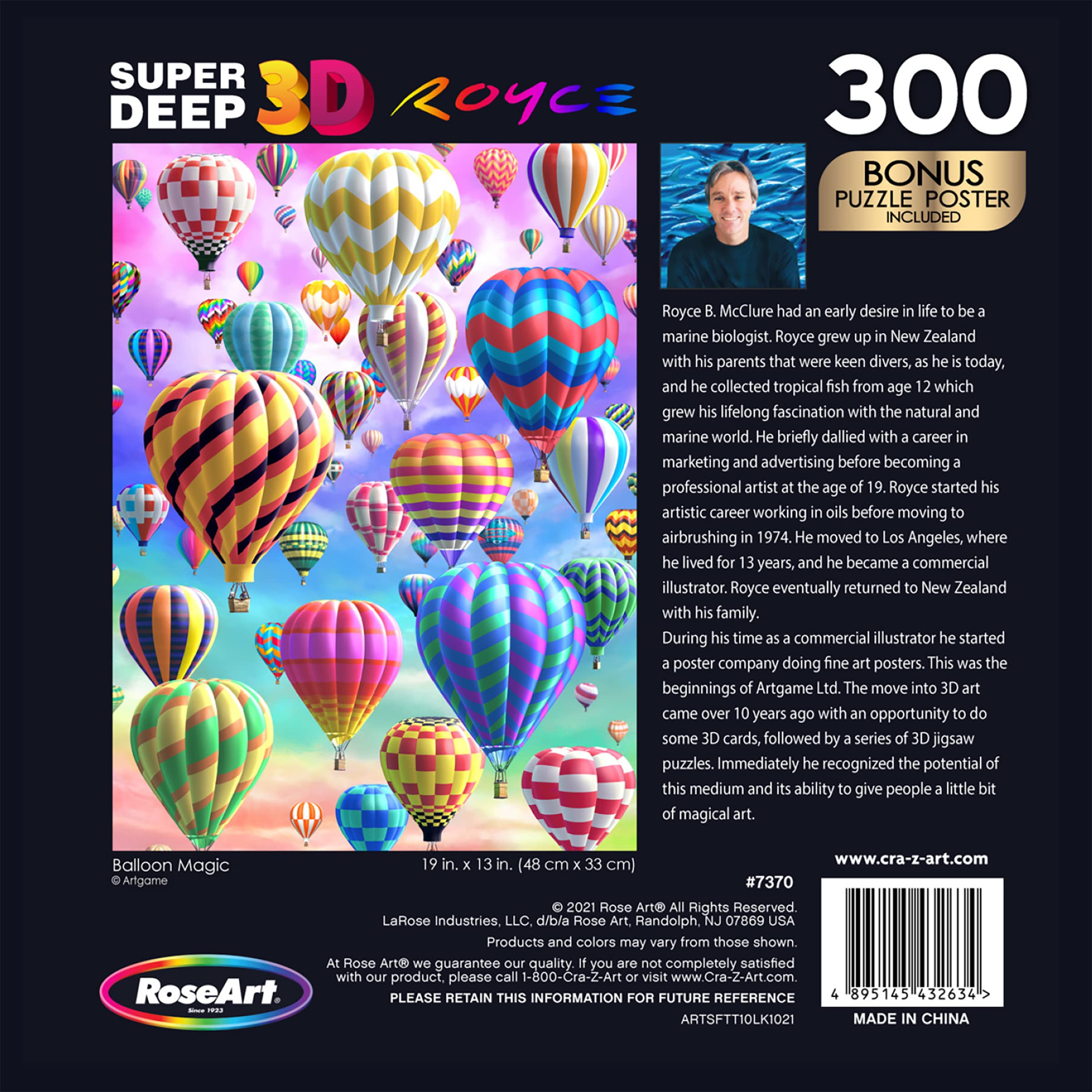 RoseArt 300-Piece 3D Lenticular Hot Air Balloon Puzzle for Adults