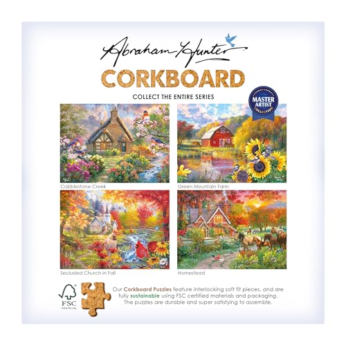 RoseArt Abraham Hunter Cork Puzzle – Green Mountain Farm, 1000 Piece Sustainable Jigsaw Puzzle for Adults