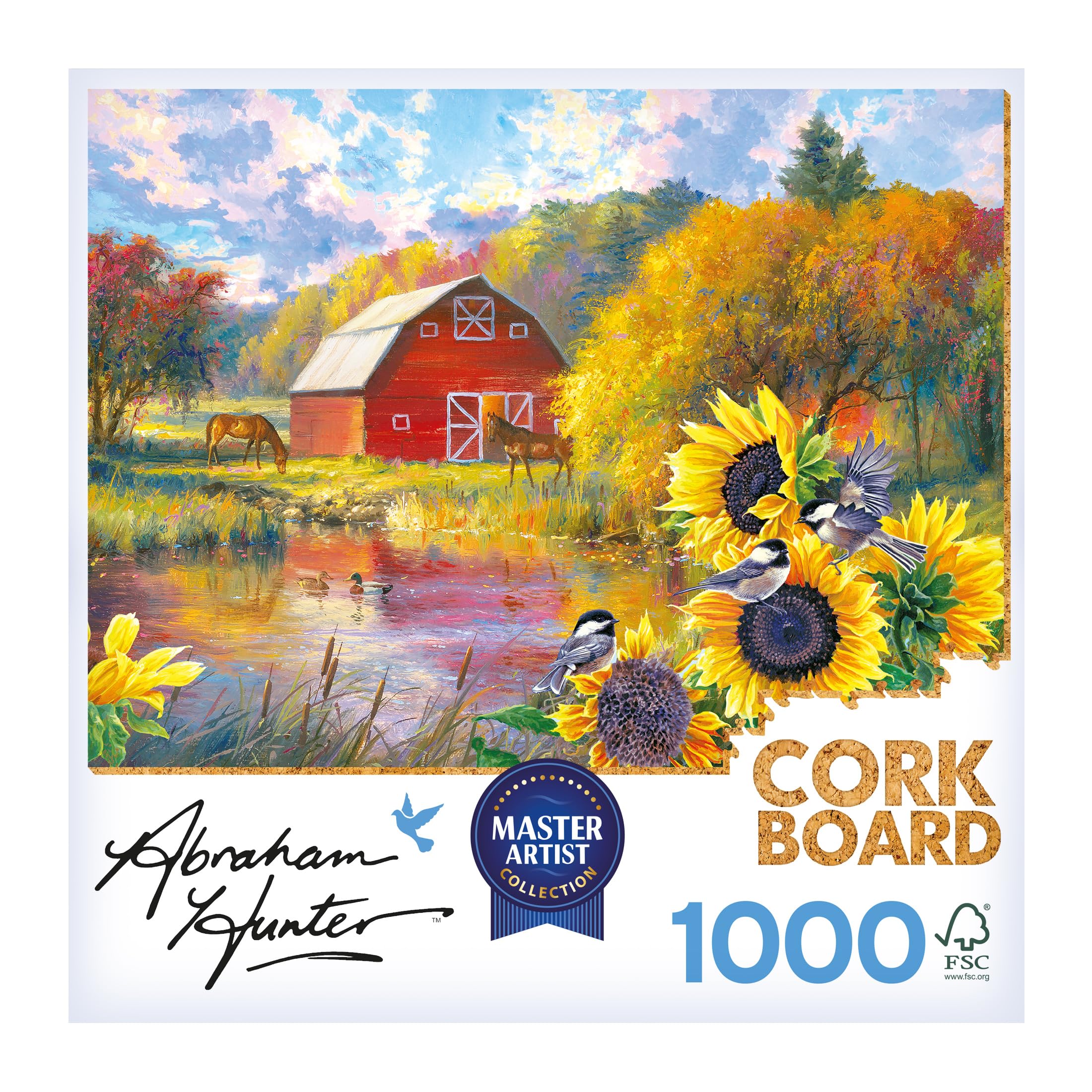 RoseArt Abraham Hunter Cork Puzzle – Green Mountain Farm, 1000 Piece Sustainable Jigsaw Puzzle for Adults