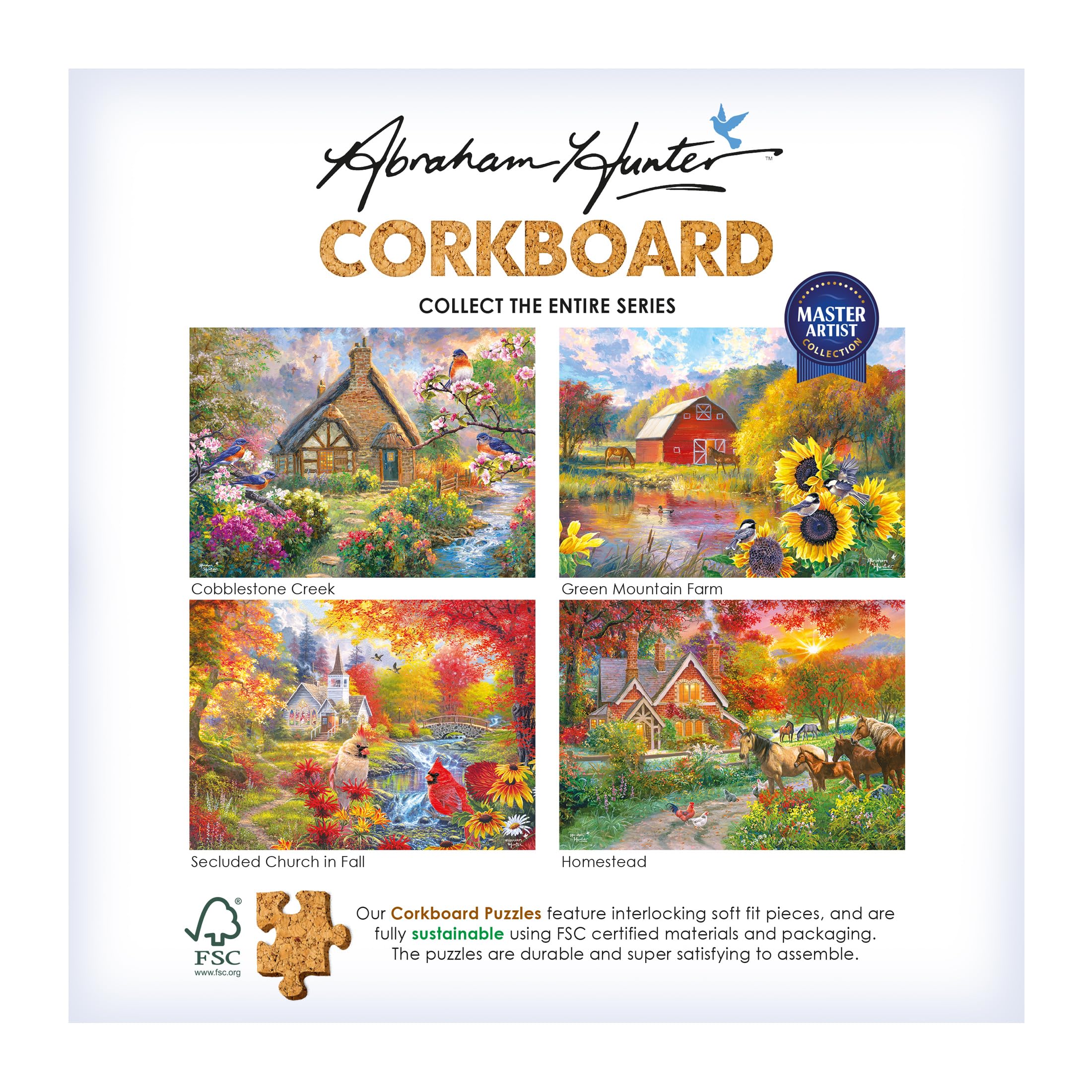 RoseArt Abraham Hunter Cork Puzzle – Green Mountain Farm, 1000 Piece Sustainable Jigsaw Puzzle for Adults