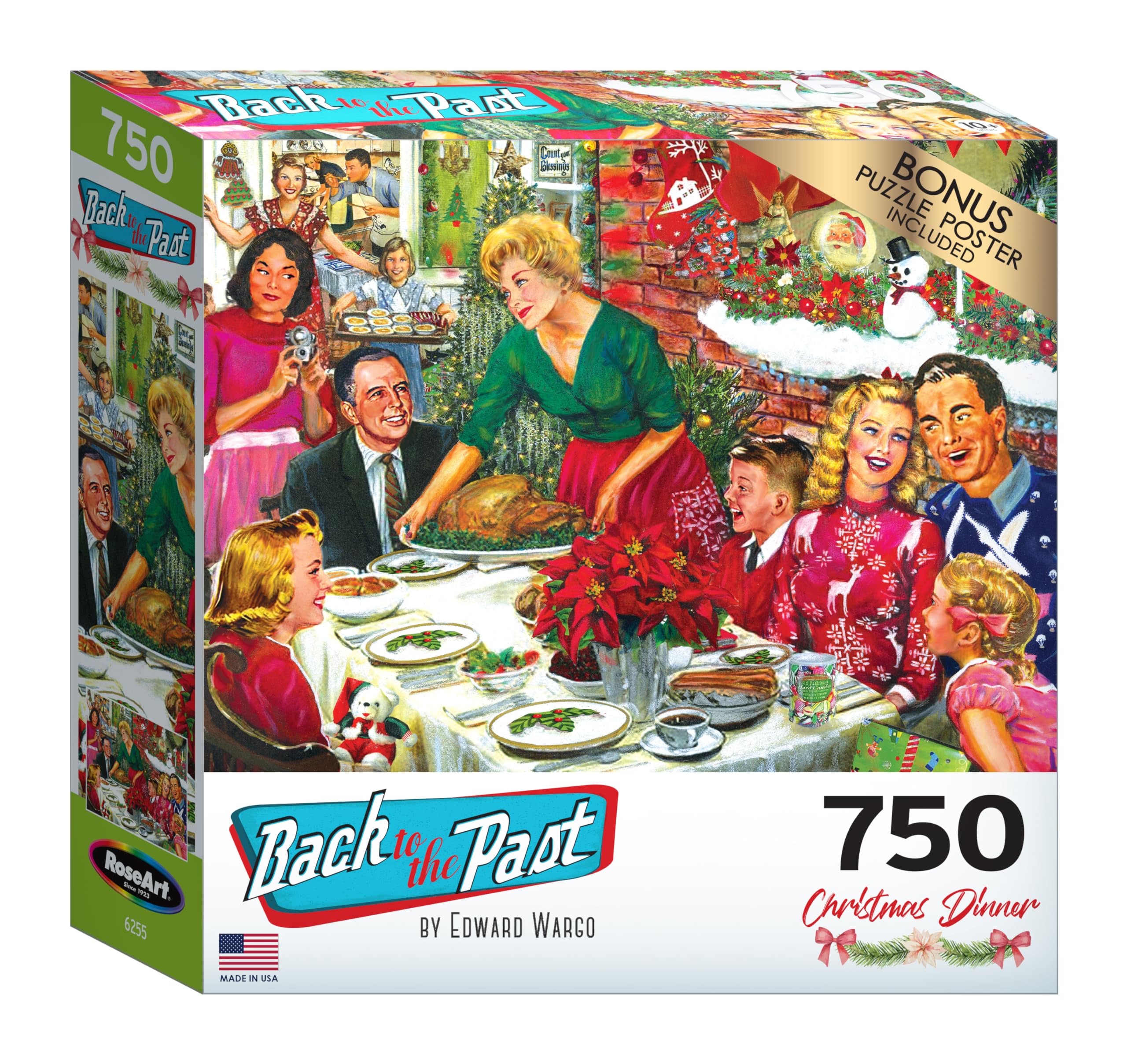 RoseArt Back to The Past Christmas Dinner 750-Piece Jigsaw Puzzle – Premium Quality with Poster