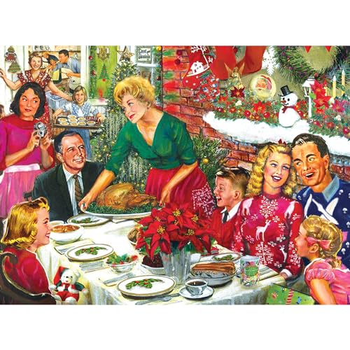 RoseArt Back to The Past Christmas Dinner 750-Piece Jigsaw Puzzle – Premium Quality with Poster