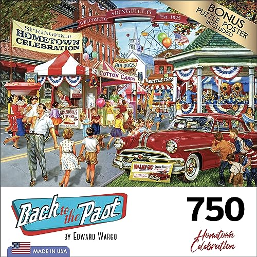 RoseArt Back to the Past Hometown Celebration 750-Piece Jigsaw Puzzle – Nostalgic 4th of July Scene