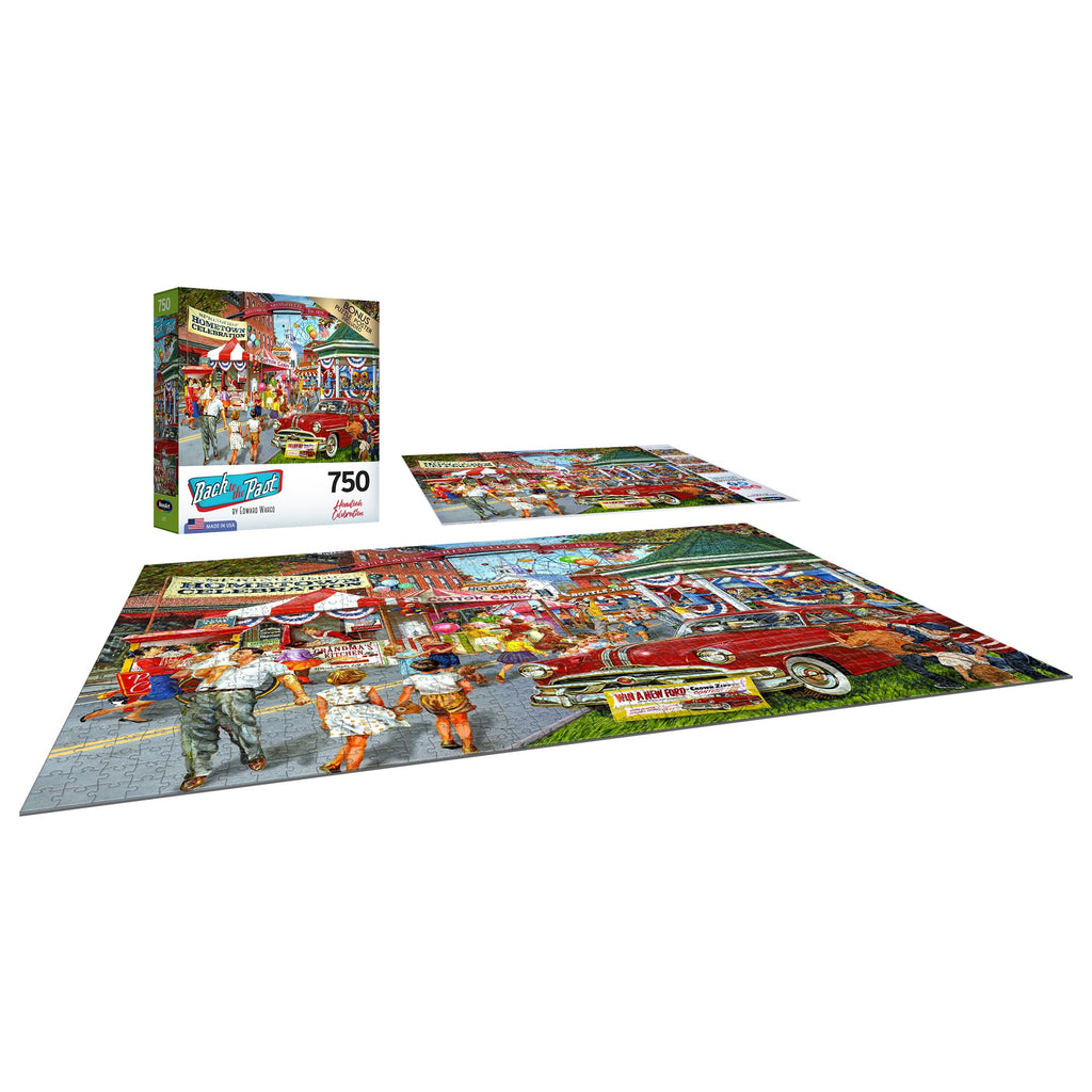 RoseArt Back to the Past Hometown Celebration 750-Piece Jigsaw Puzzle – Nostalgic 4th of July Scene