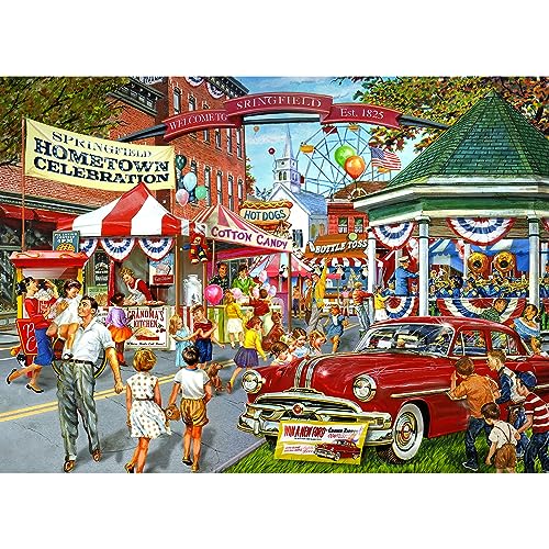 RoseArt Back to the Past Hometown Celebration 750-Piece Jigsaw Puzzle – Nostalgic 4th of July Scene