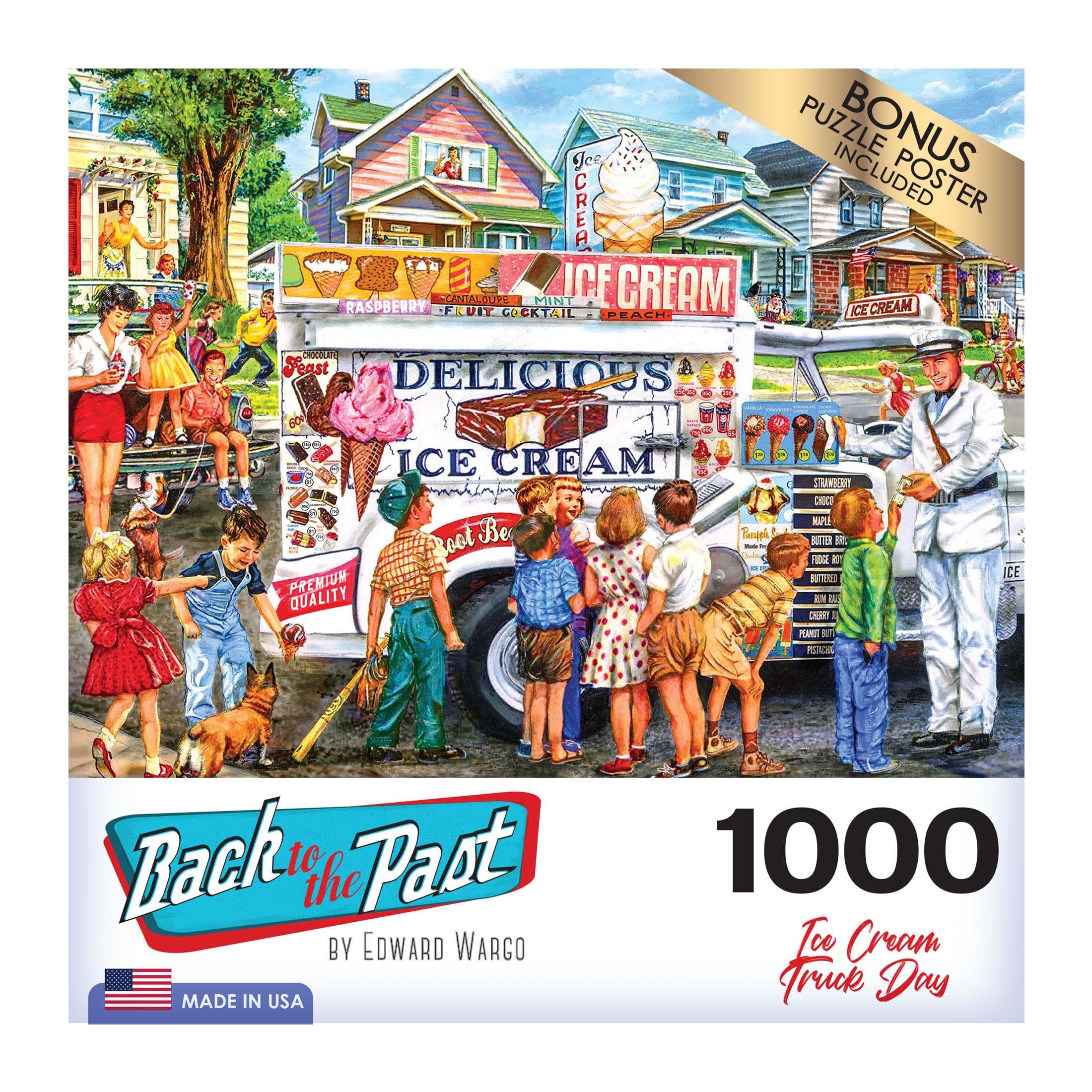 RoseArt Back to the Past Ice Cream Truck Day 1000-Piece Jigsaw Puzzle for Adults