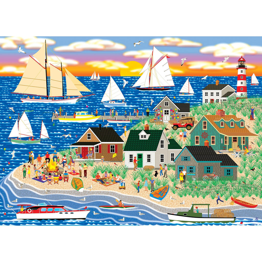 RoseArt Beach Bonfire Gathering 1000-Piece Jigsaw Puzzle for Adults – Recycled Materials & Bonus Poster