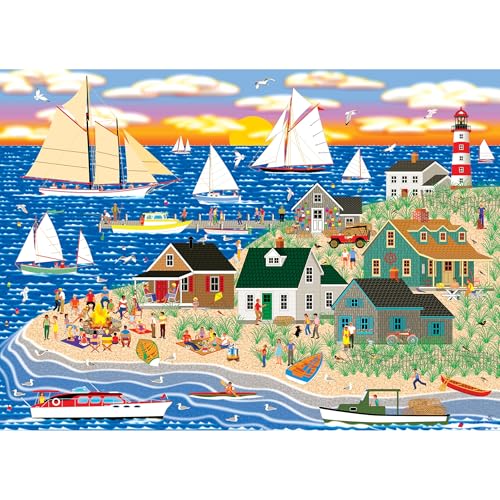 RoseArt Beach Bonfire Gathering 1000-Piece Jigsaw Puzzle for Adults – Recycled Materials & Bonus Poster