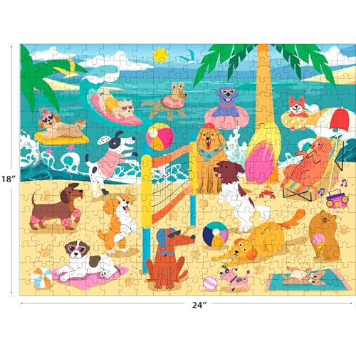 RoseArt Beach Volleyball Pups 300-Piece Jigsaw Puzzle – Dog-Themed Beach Scene, 18x24 Inches, Made in USA