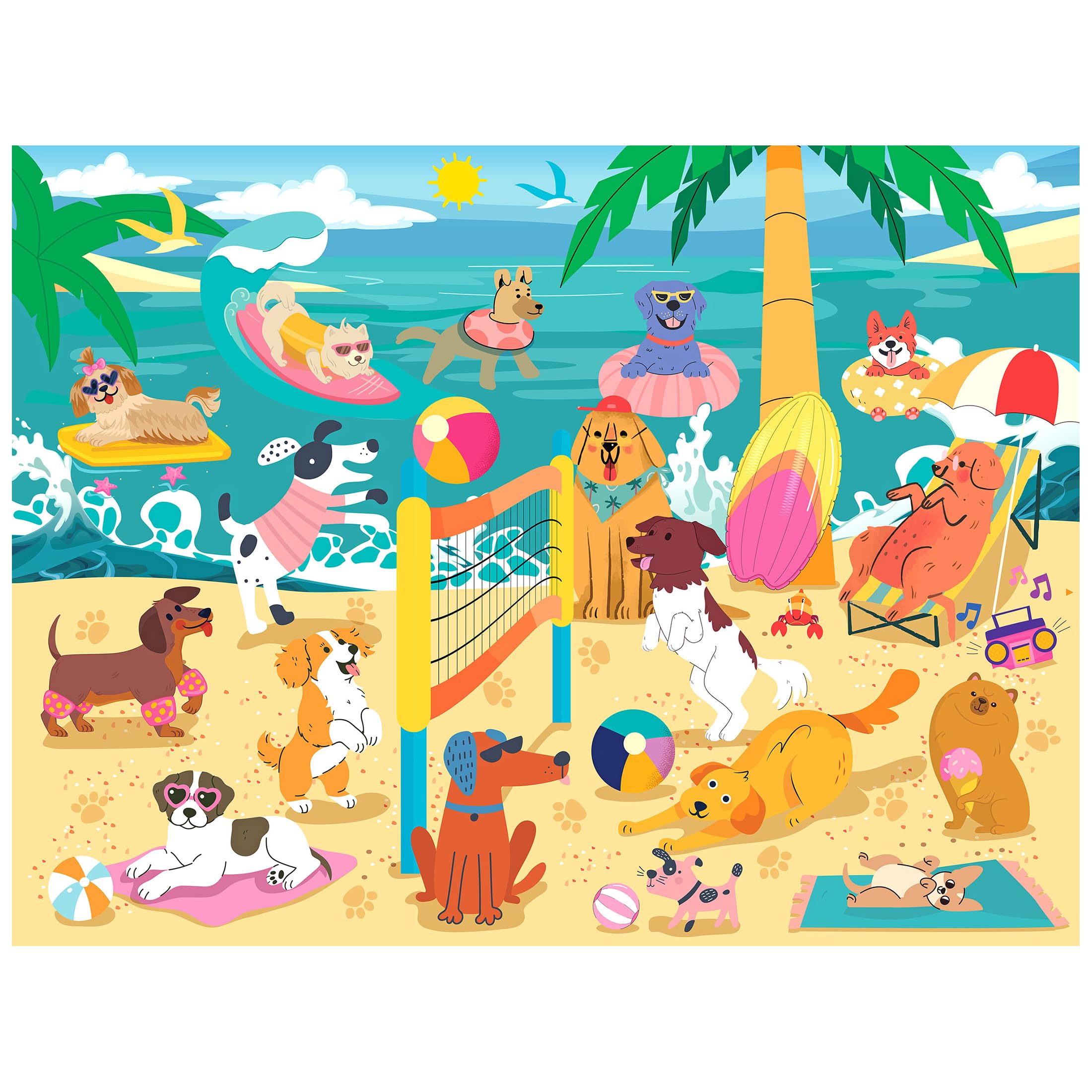 RoseArt Beach Volleyball Pups 300-Piece Jigsaw Puzzle – Dog-Themed Beach Scene, 18x24 Inches, Made in USA